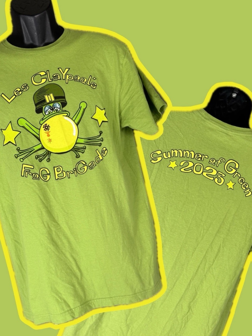 Les Claypool's Frog Brigade "Summer of Green 2023" tour t-shirt Lime Green Sz M